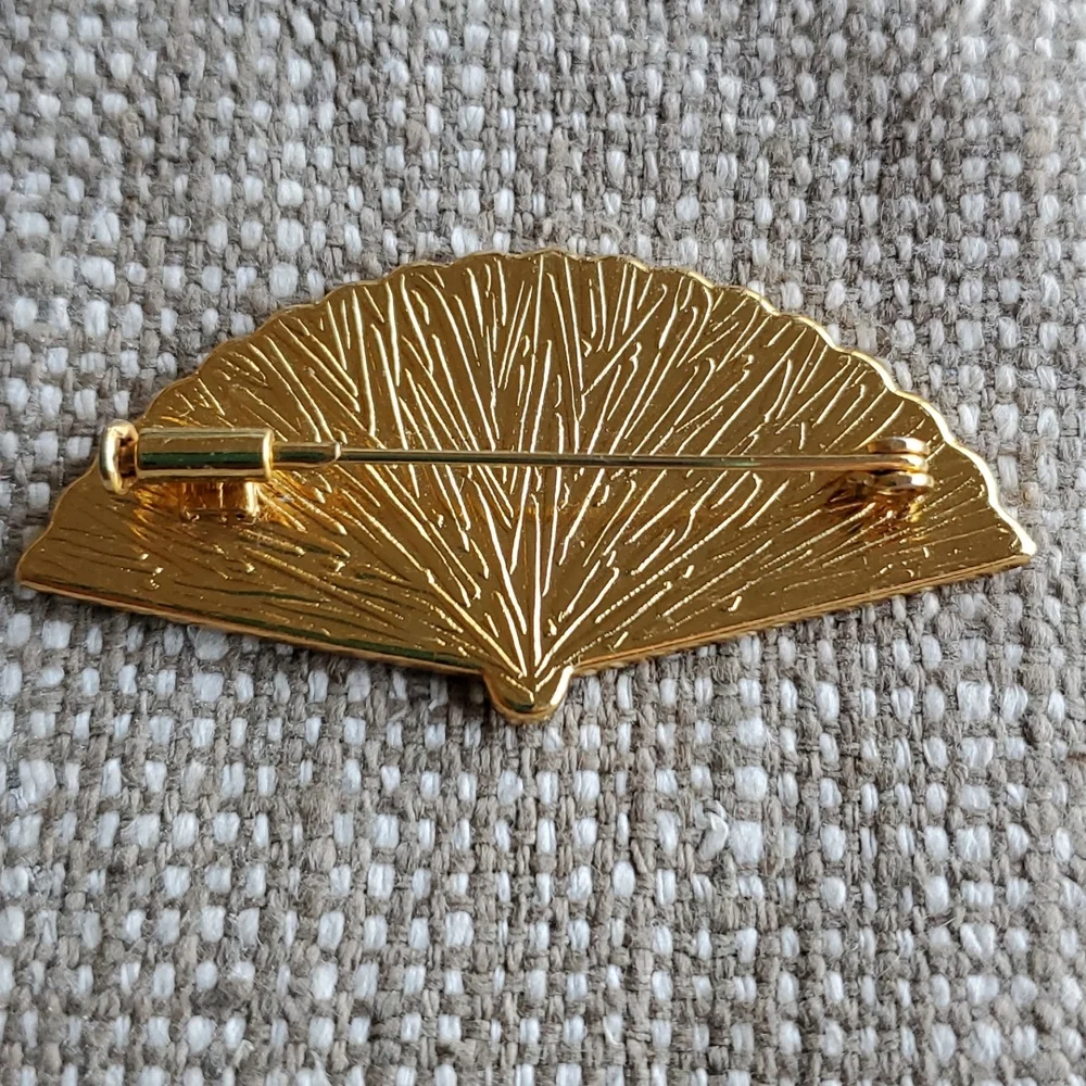 Antique Spanish Damascus 24k gold inlay craft bird fan brooch - Picture 2 of 6